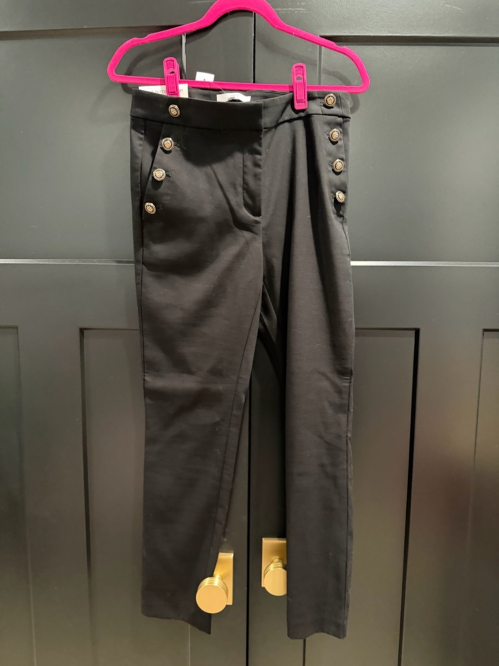 LOFT Black Cropped Sailor-Button Ankle Pants